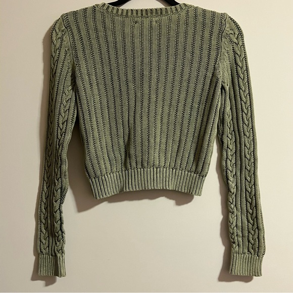 American Eagle Green Knit Cropped Button Down Sweater Size XS - Picture 2 of 4